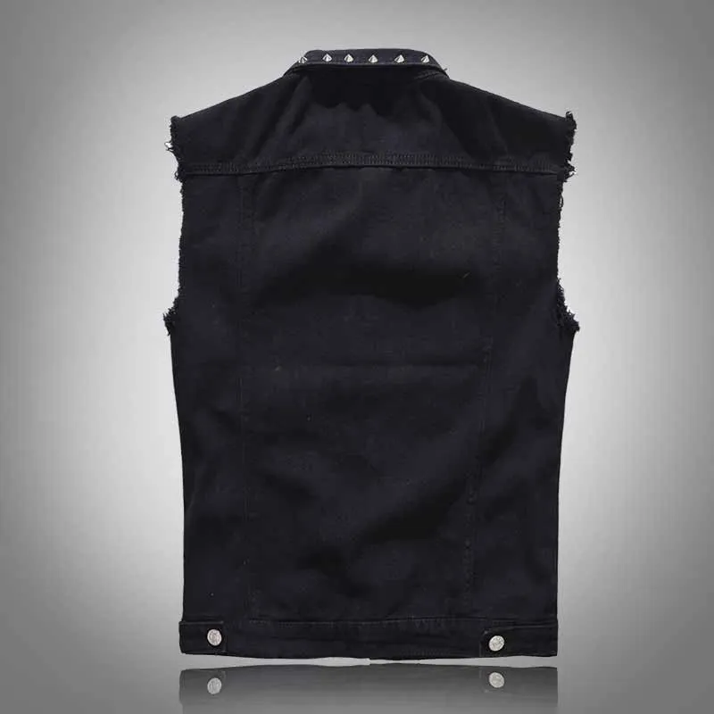 Punk Studded Lapel Slim Fit Sleeveless Denim Vest sold by GTHIC product image thumbnail 2