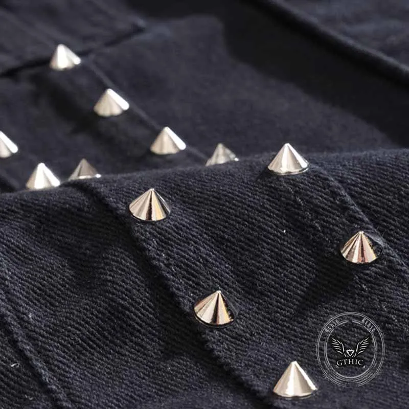 Punk Studded Lapel Slim Fit Sleeveless Denim Vest sold by GTHIC product image thumbnail 5