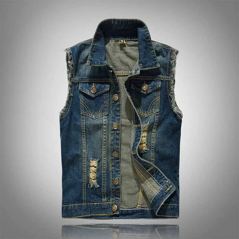 Fashion Slim Fit Ripped Sleeveless Denim Vest sold by GTHIC