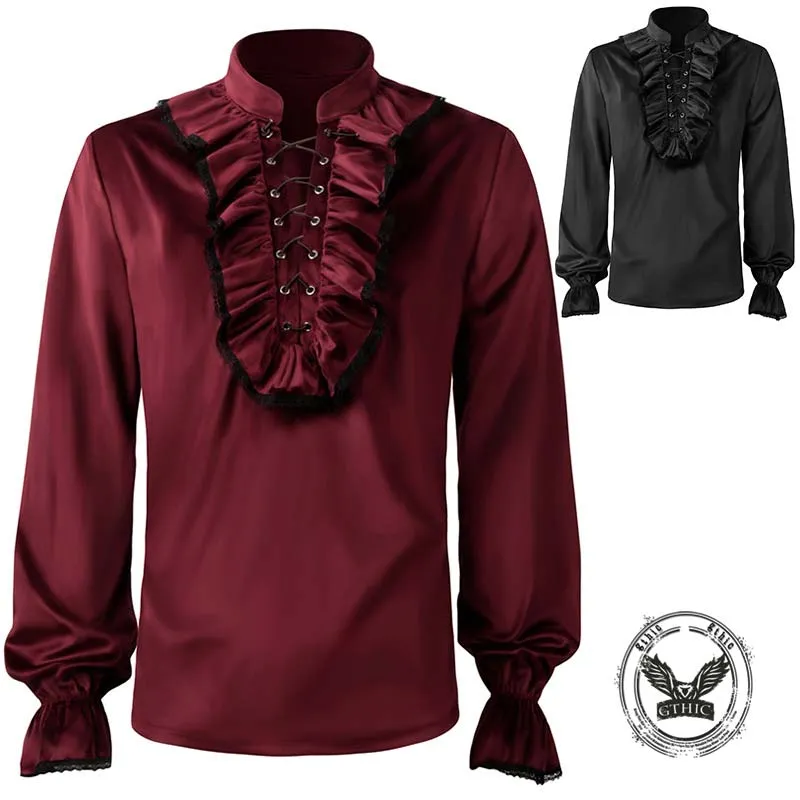 Medieval Pleated Stand Collar Punk Solid Shirt sold by GTHIC