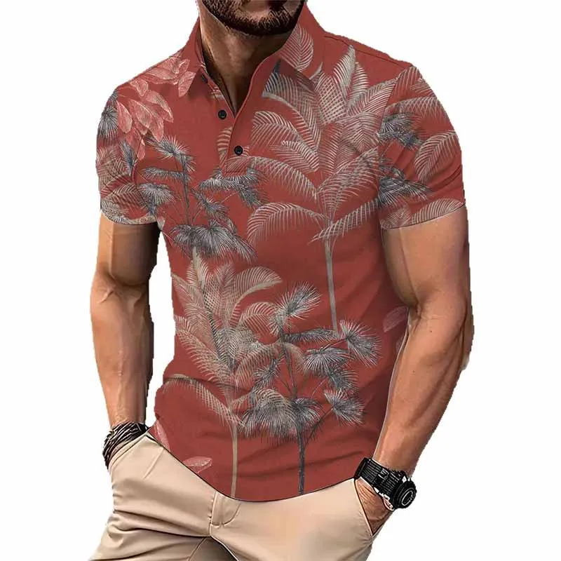 Casual Coconut Tree Print Short Sleeve Polo Shirt sold by GTHIC