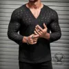Fashion V-Neck Lace Elastic Mesh Long Sleeve Top sold by GTHIC