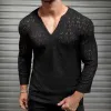 Fashion V-Neck Lace Elastic Mesh Long Sleeve Top sold by GTHIC