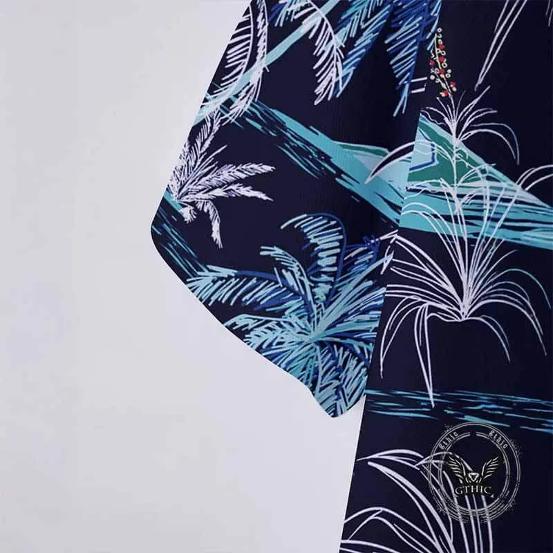 Fashion Beach Botanical Print Casual Lapel Polo Shirt sold by GTHIC product image thumbnail 3