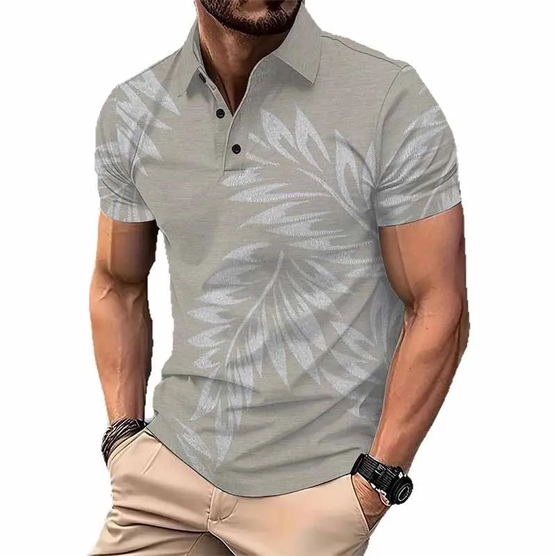 Fashion Leaf Print Short Sleeve Lapel Polo Shirt sold by GTHIC