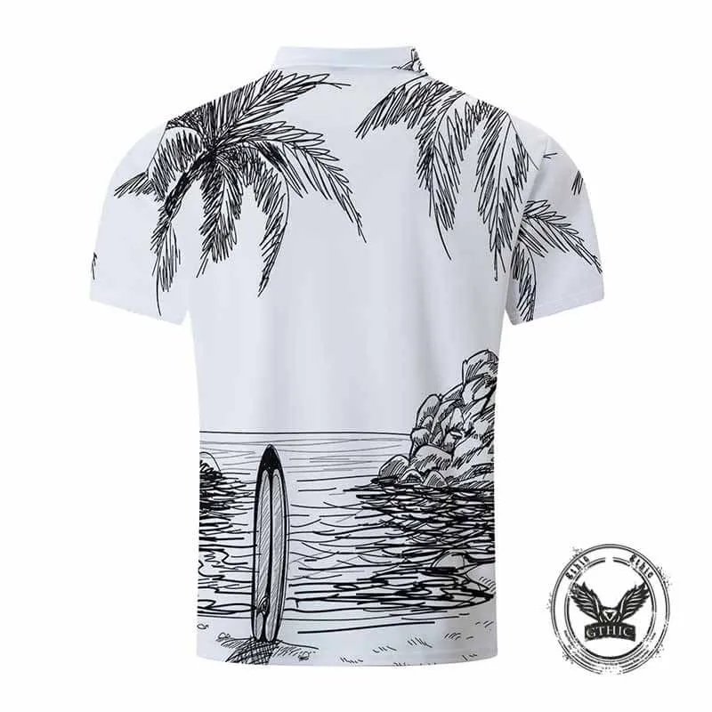 Fashion Beach Coconut Tree Print Lapel Polo Shirt sold by GTHIC product image thumbnail 2