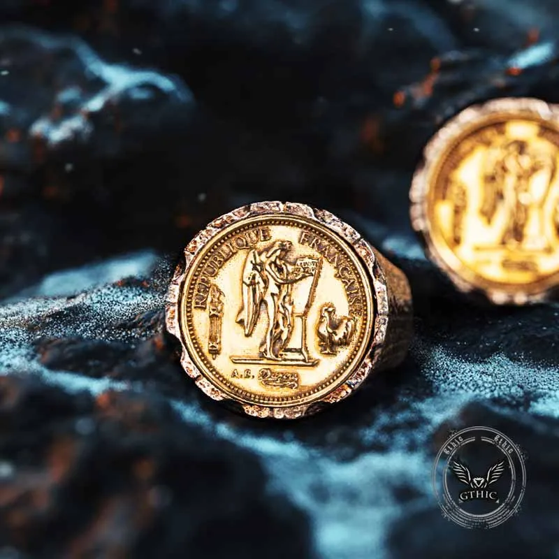 Gallic Rooster Victory Angel Badge Sterling Silver Ring sold by GTHIC product image thumbnail 3