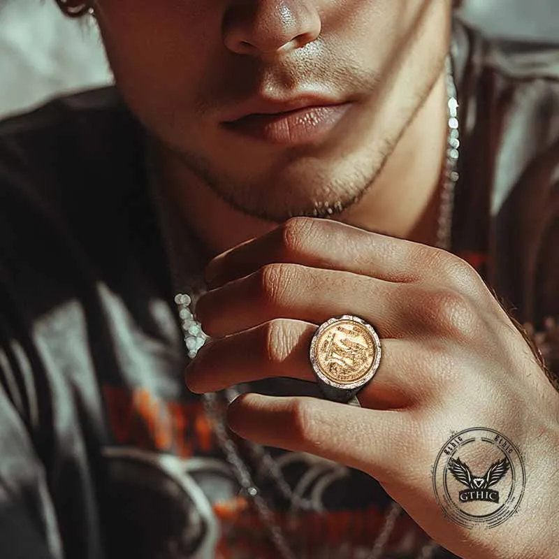 Gallic Rooster Victory Angel Badge Sterling Silver Ring sold by GTHIC product image thumbnail 2