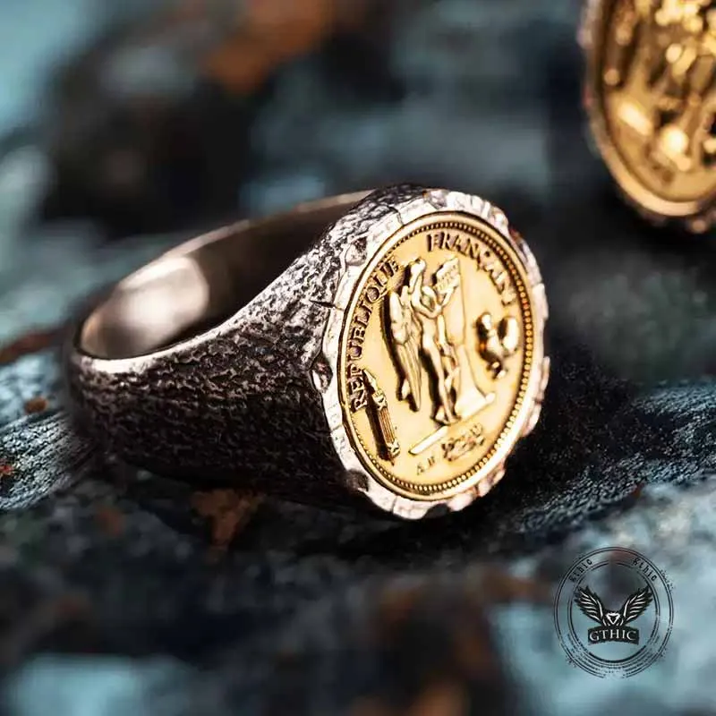 Gallic Rooster Victory Angel Badge Sterling Silver Ring sold by GTHIC product image thumbnail 5