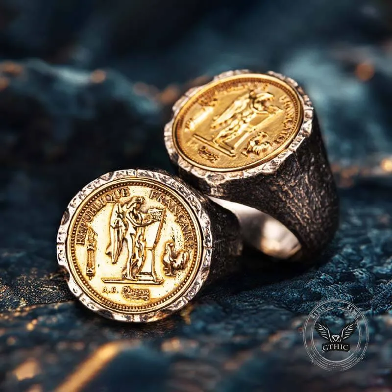 Gallic Rooster Victory Angel Badge Sterling Silver Ring sold by GTHIC