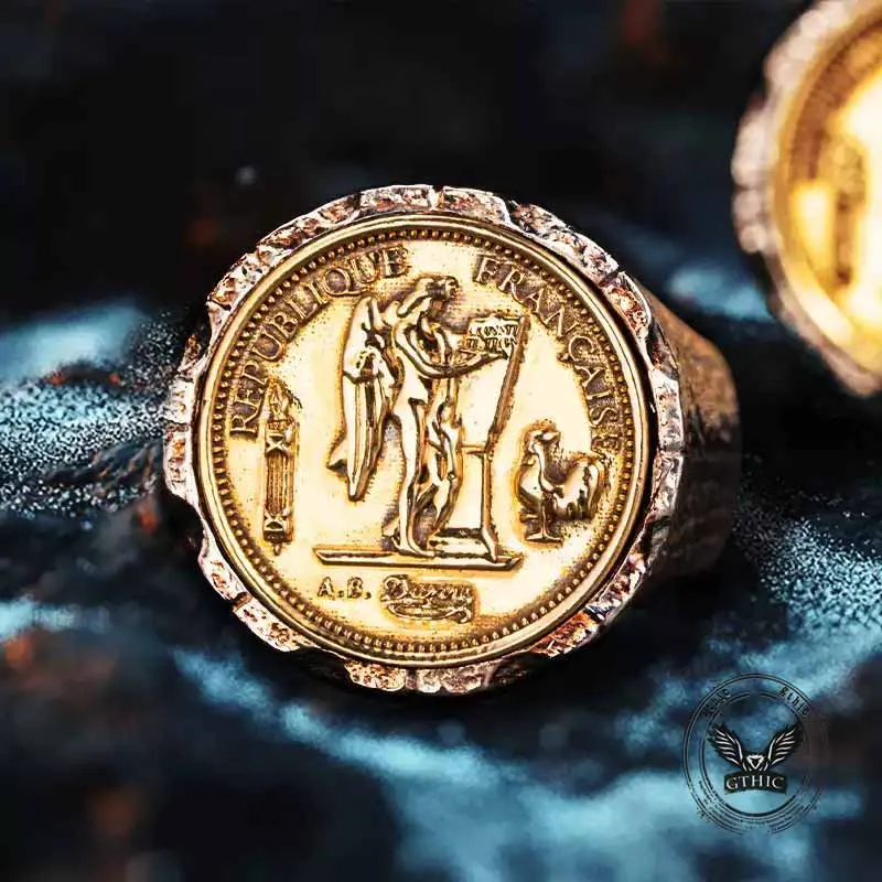 Gallic Rooster Victory Angel Badge Sterling Silver Ring sold by GTHIC product image thumbnail 4