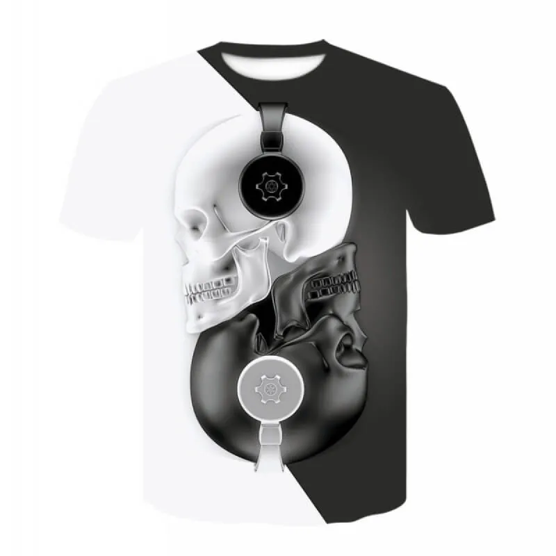 Black And White Trendy Skulls Polyester T-shirt sold by GTHIC