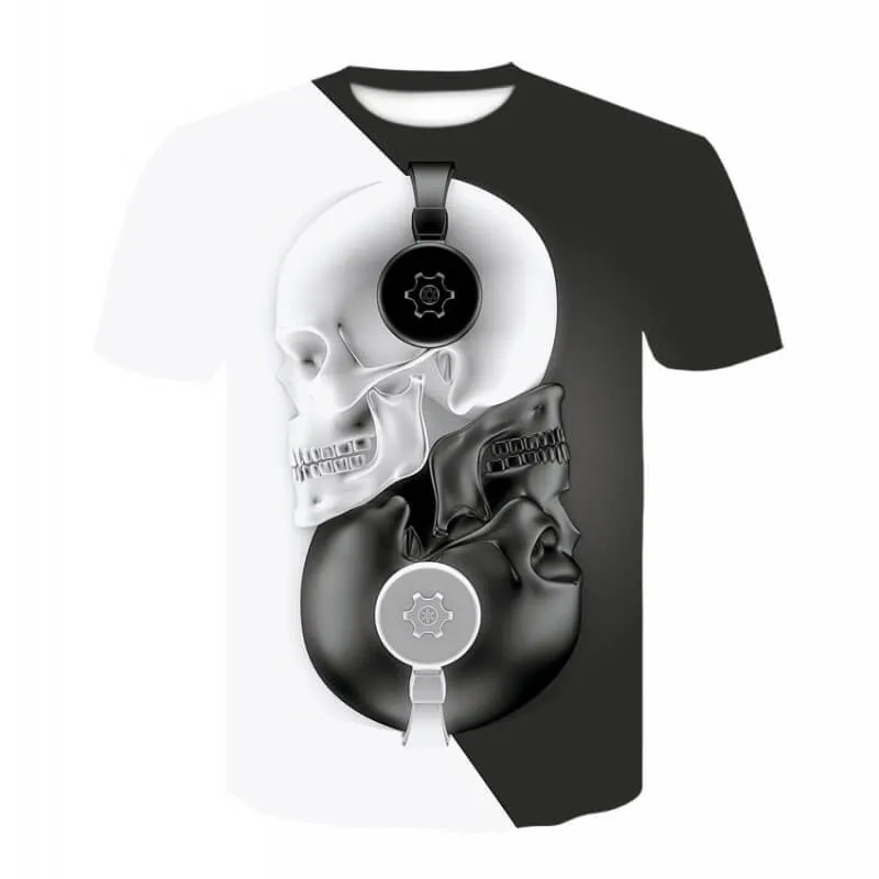 Black And White Trendy Skulls Polyester T-shirt sold by GTHIC