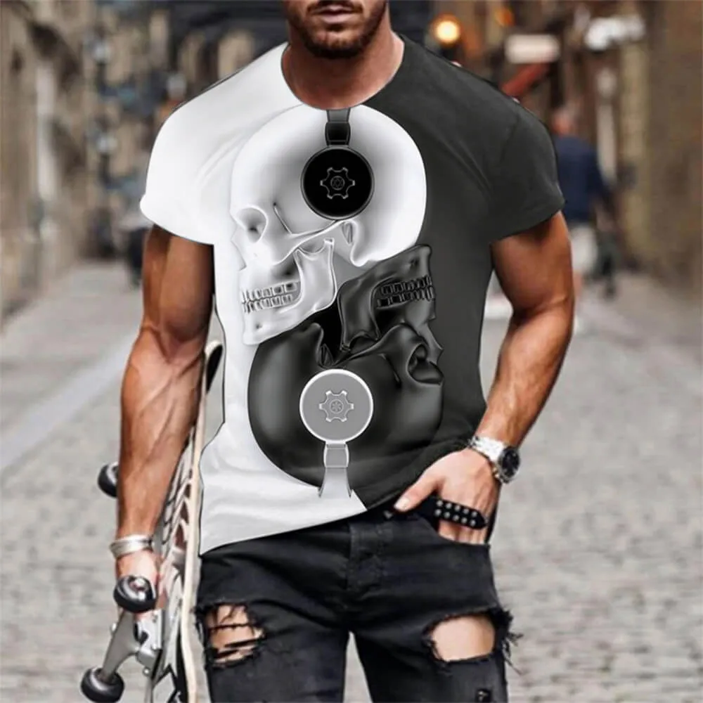 Black And White Trendy Skulls Polyester T-shirt sold by GTHIC product image thumbnail 2