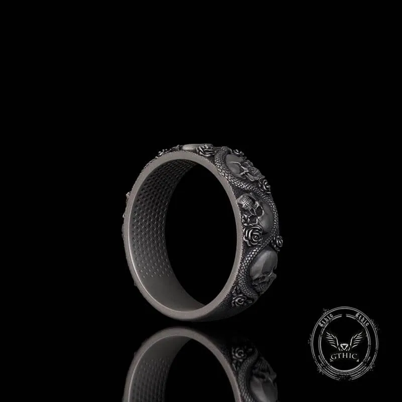 Gothic Rose Skull Snake Sterling Silver Ring sold by GTHIC product image thumbnail 5