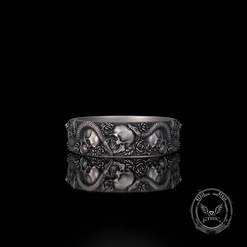 Gothic Rose Skull Snake Sterling Silver Ring sold by GTHIC product image thumbnail 2