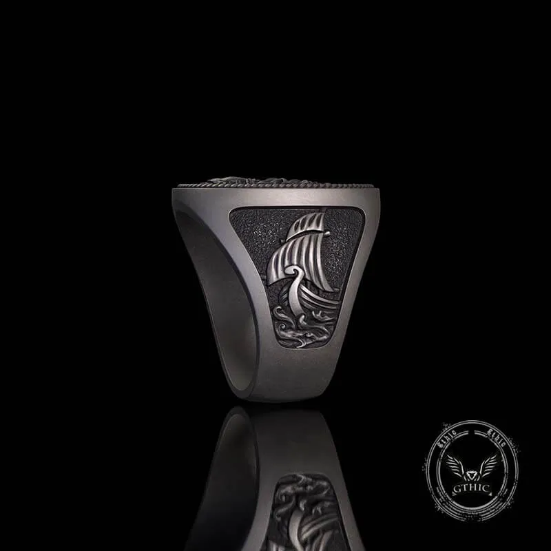 1936 Pirate Skull Sailboat Eagle Sterling Silver Ring sold by GTHIC product image thumbnail 3