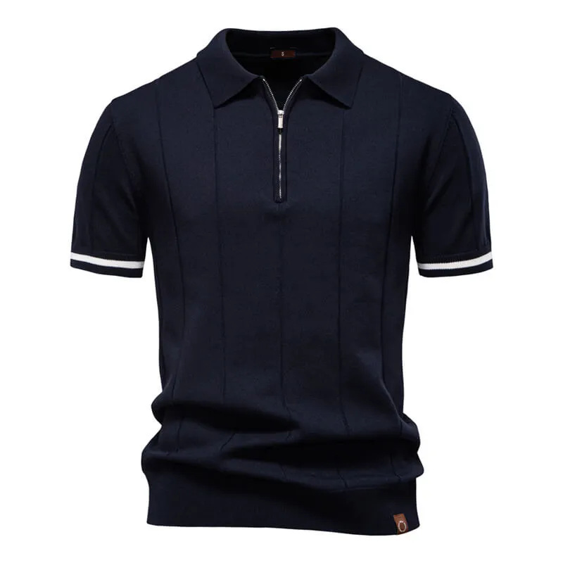 Solid Color Half-Zip Lapel Knitted Polo Shirt sold by GTHIC