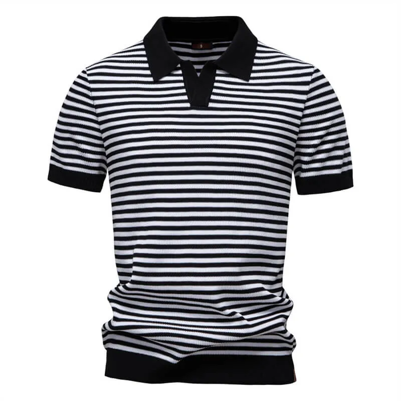 Fashion Striped Seagull Collar Knitted Polo Shirt sold by GTHIC