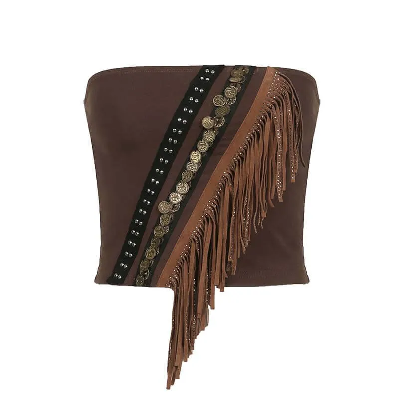 American Holiday Style Fur Edge Fringe Crop Top sold by GTHIC product image thumbnail 4