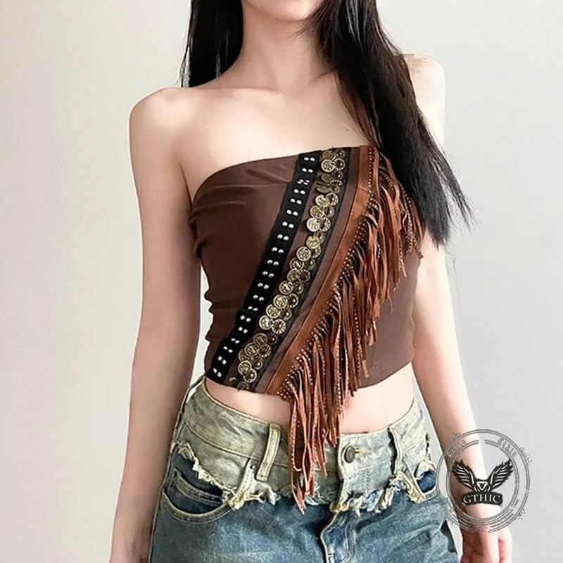 American Holiday Style Fur Edge Fringe Crop Top sold by GTHIC product image thumbnail 2