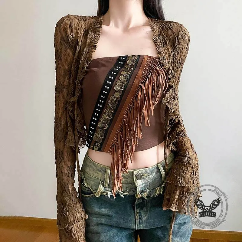 American Holiday Style Fur Edge Fringe Crop Top sold by GTHIC