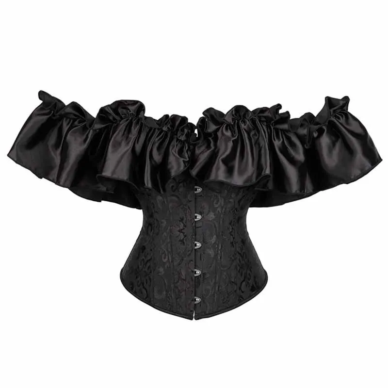 Vintage Satin Ruffle Off Shoulder Lace Up Corset sold by GTHIC