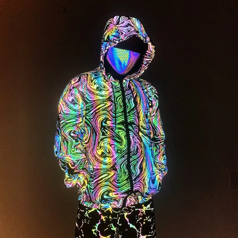 Colorful Reflective Polyester Techwear Jacket sold by GTHIC