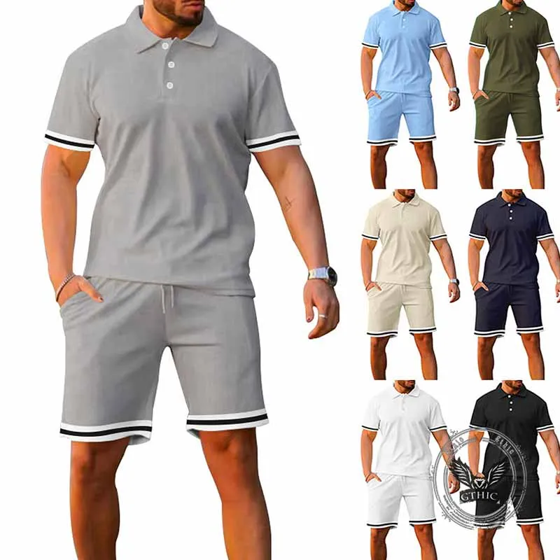 Fashion Striped Polo Shirt Shorts Sports Set sold by GTHIC