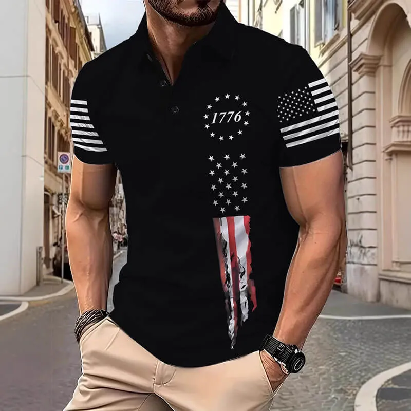 Casual Independence Day Flag Print Short Sleeve Polo Shirt sold by GTHIC