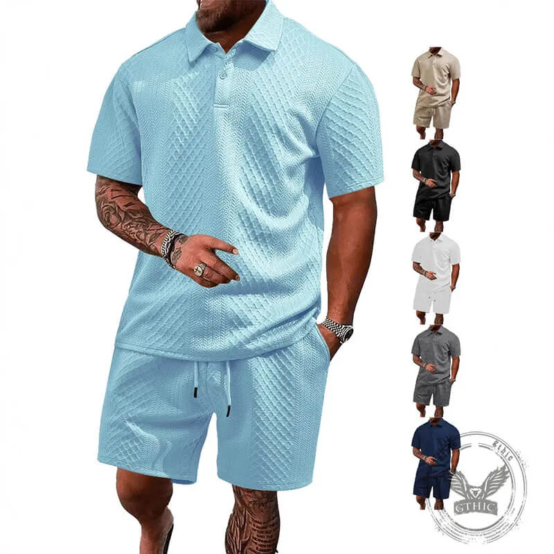 Casual Breathable Jacquard Polo Shirt Shorts Set sold by GTHIC