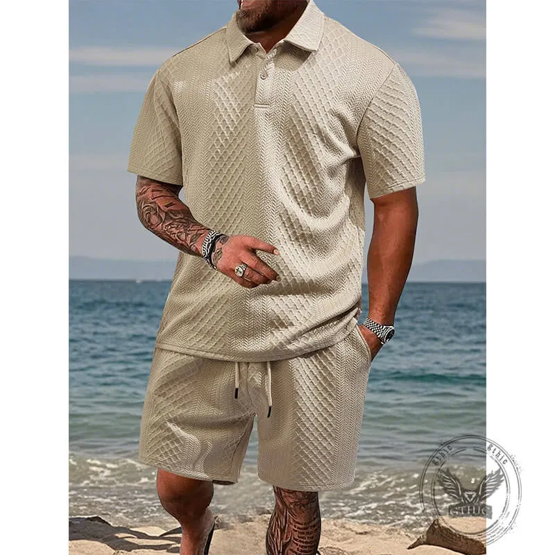 Casual Breathable Jacquard Polo Shirt Shorts Set sold by GTHIC product image thumbnail 3