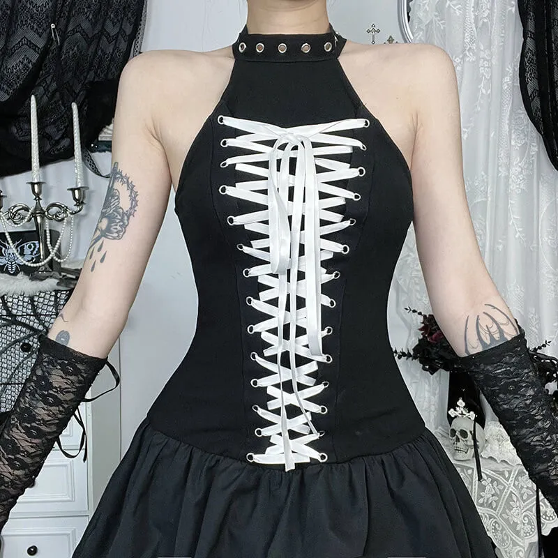 Gothic Slim Halter Neck Lace-Up Vest Dress sold by GTHIC product image thumbnail 3