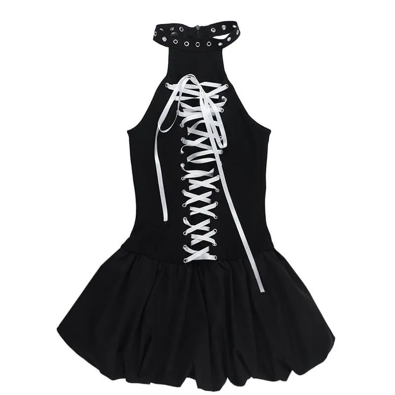 Gothic Slim Halter Neck Lace-Up Vest Dress sold by GTHIC product image thumbnail 5