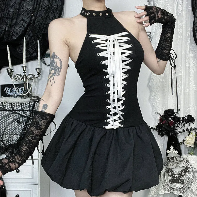 Gothic Slim Halter Neck Lace-Up Vest Dress sold by GTHIC product image thumbnail 2