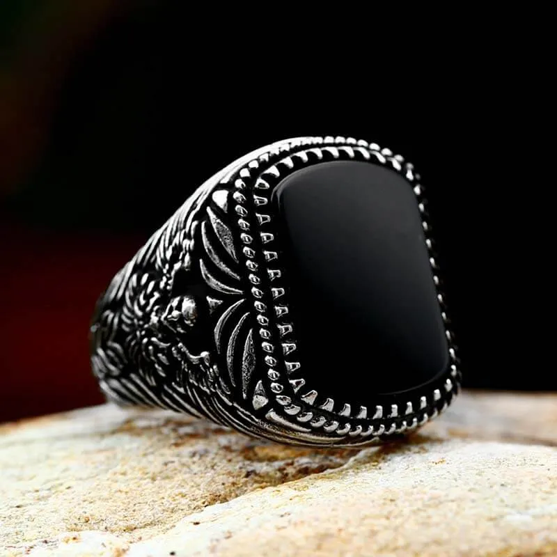 Vintage Black Onyx Eagle Stainless Steel Ring sold by GTHIC