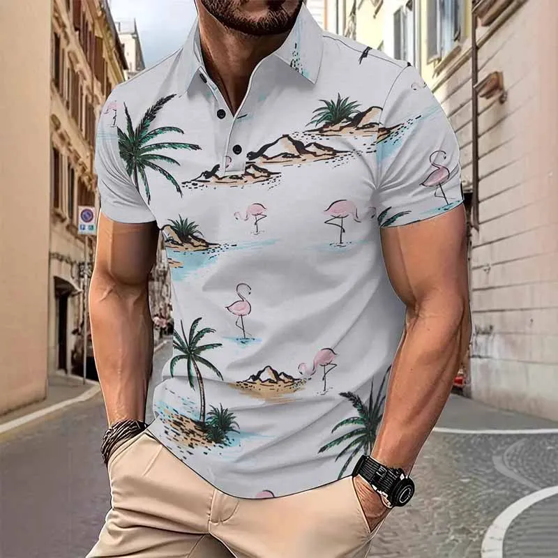 Versatile Holiday Island Print Short Sleeve Polo Shirt sold by GTHIC