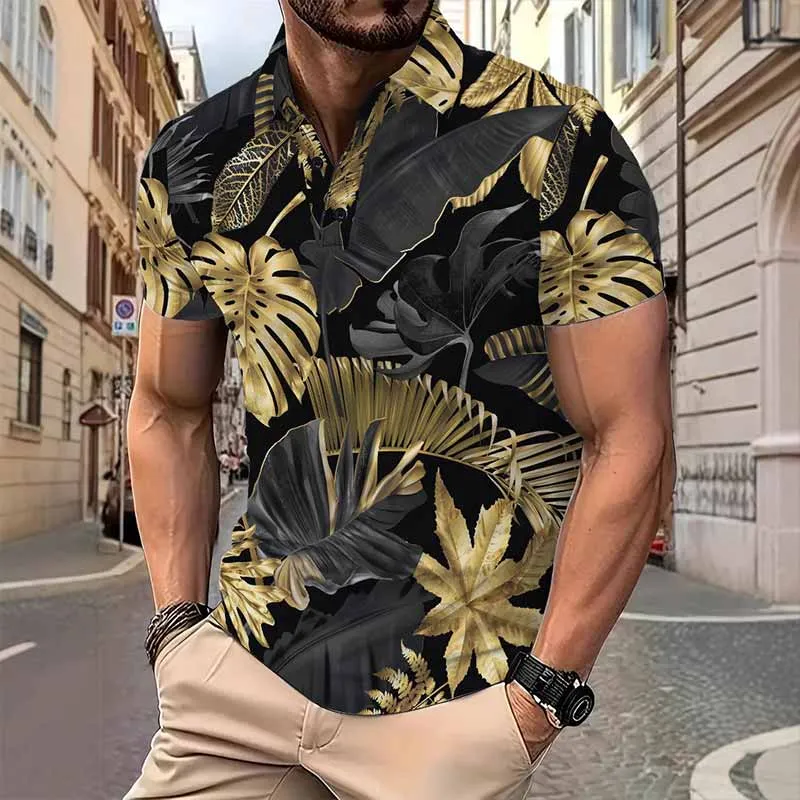 Fashion Tropical Plant Print Short Sleeve Polo Shirt sold by GTHIC