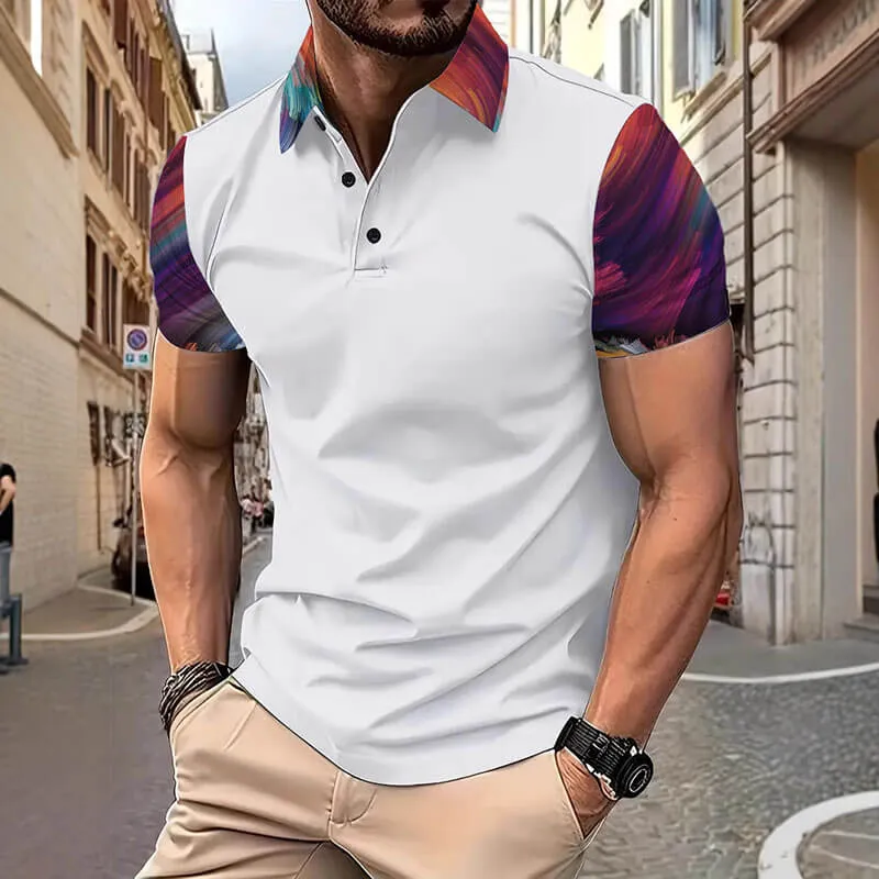 Casual Colorblock Print Short Sleeve Polo Shirt sold by GTHIC