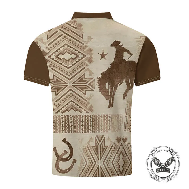 Retro Western Cowboy Print Short Sleeve Polo Shirt sold by GTHIC product image thumbnail 2