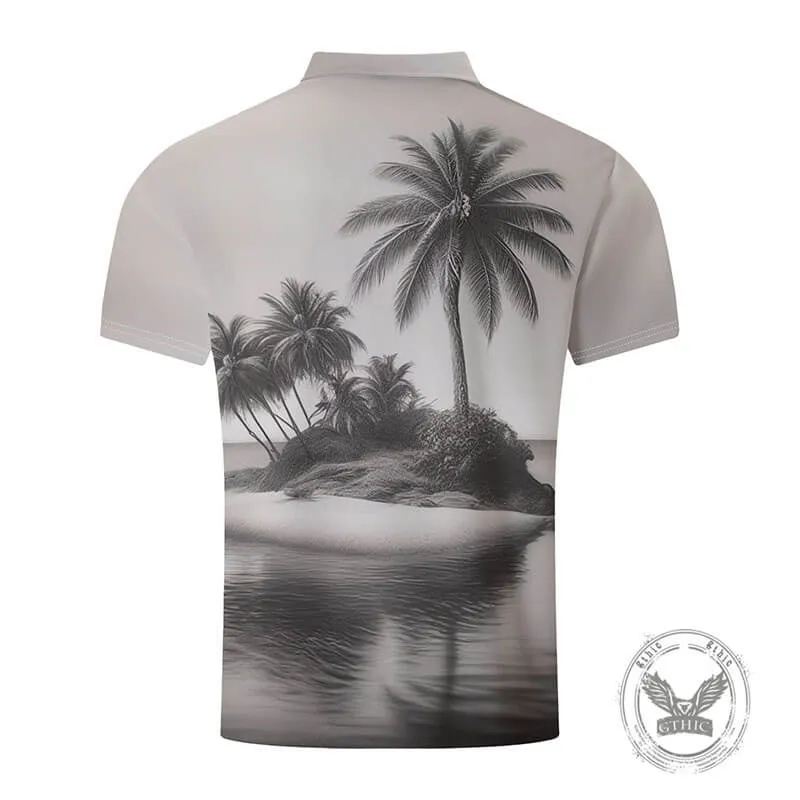 Retro Palm Tree Fashion Print Short Sleeve Polo Shirt sold by GTHIC product image thumbnail 2