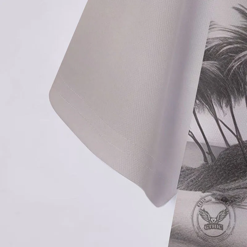 Retro Palm Tree Fashion Print Short Sleeve Polo Shirt sold by GTHIC product image thumbnail 3