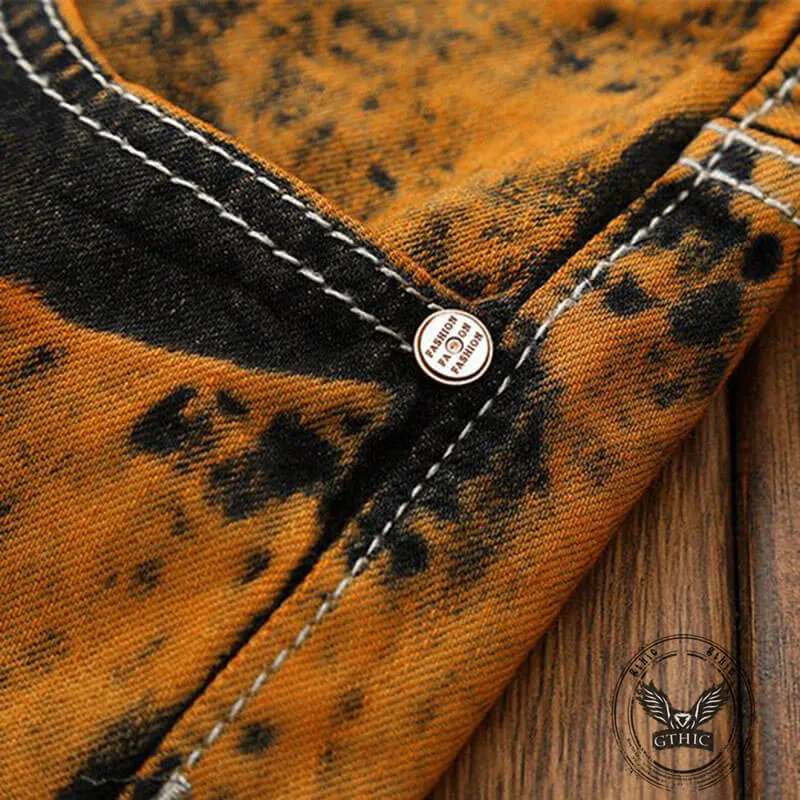 Vintage Tie-Dye Distressed Biker Straight Jeans sold by GTHIC product image thumbnail 5