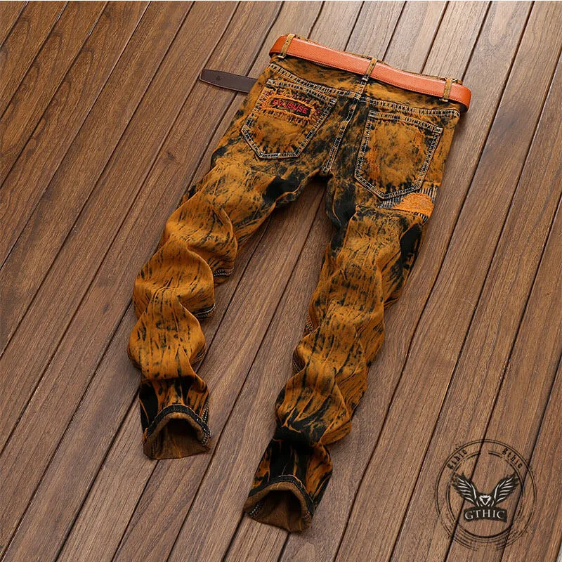 Vintage Tie-Dye Distressed Biker Straight Jeans sold by GTHIC product image thumbnail 4