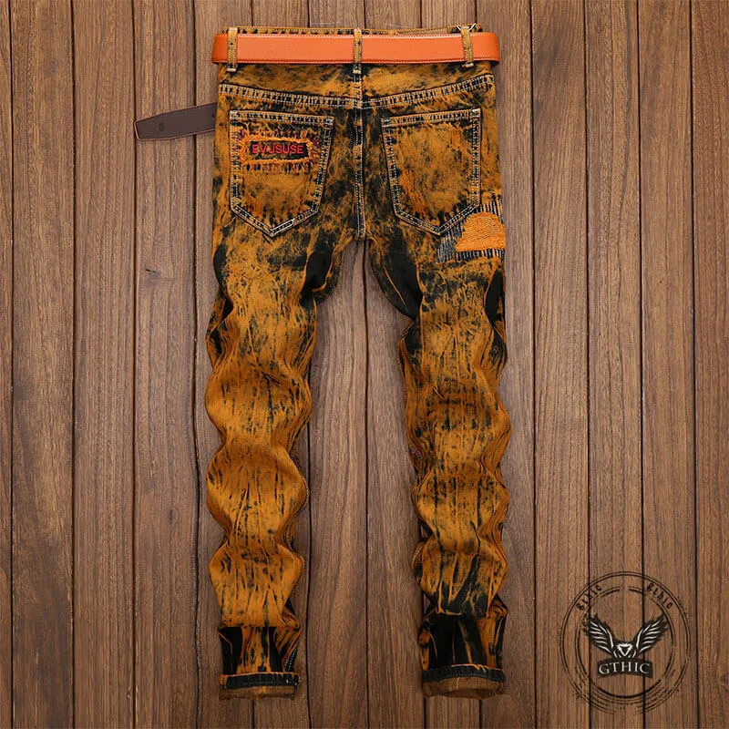 Vintage Tie-Dye Distressed Biker Straight Jeans sold by GTHIC product image thumbnail 2