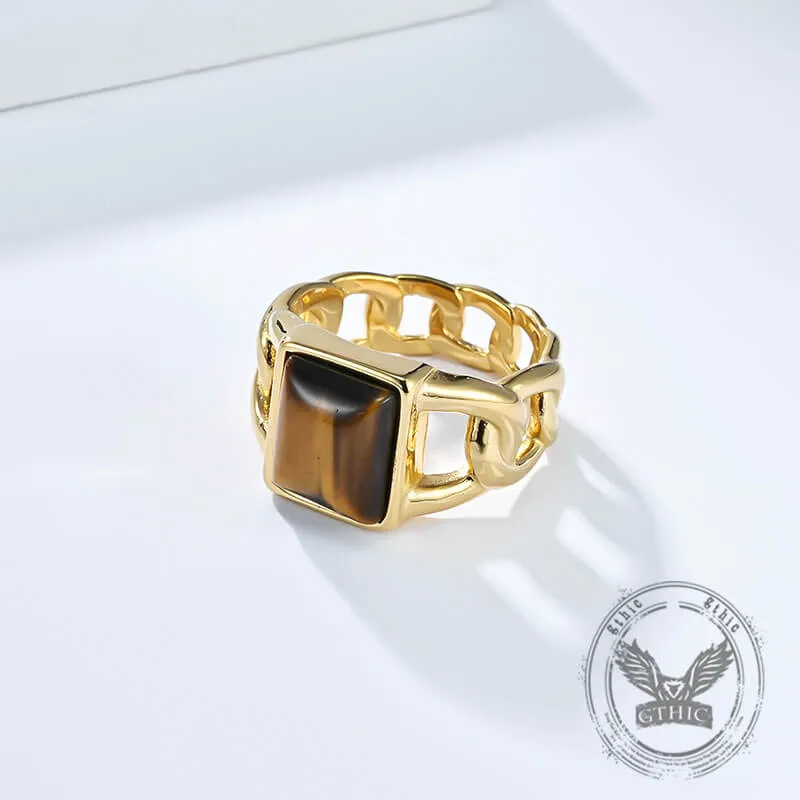 Punk Cuban Chain Tiger Eye Gemstone Stainless Steel Ring sold by GTHIC product image thumbnail 3