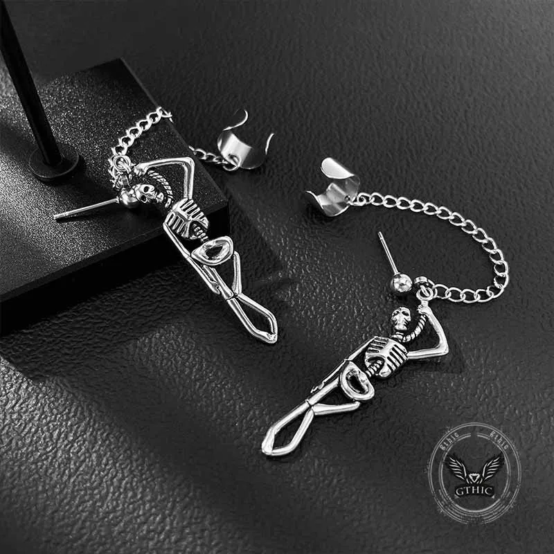 Gothic Skeleton Stainless Steel Chain Stud Earrings sold by GTHIC product image thumbnail 5