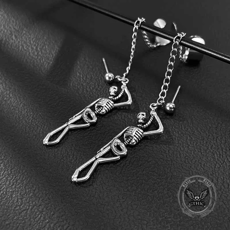 Gothic Skeleton Stainless Steel Chain Stud Earrings sold by GTHIC product image thumbnail 4