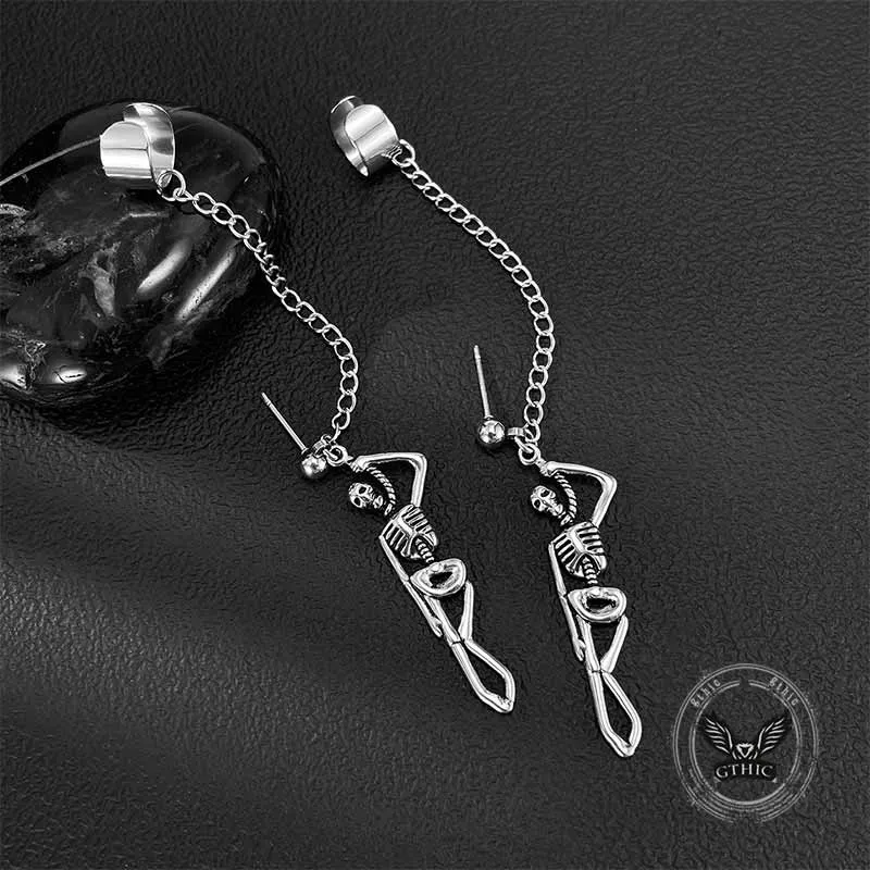 Gothic Skeleton Stainless Steel Chain Stud Earrings sold by GTHIC product image thumbnail 3