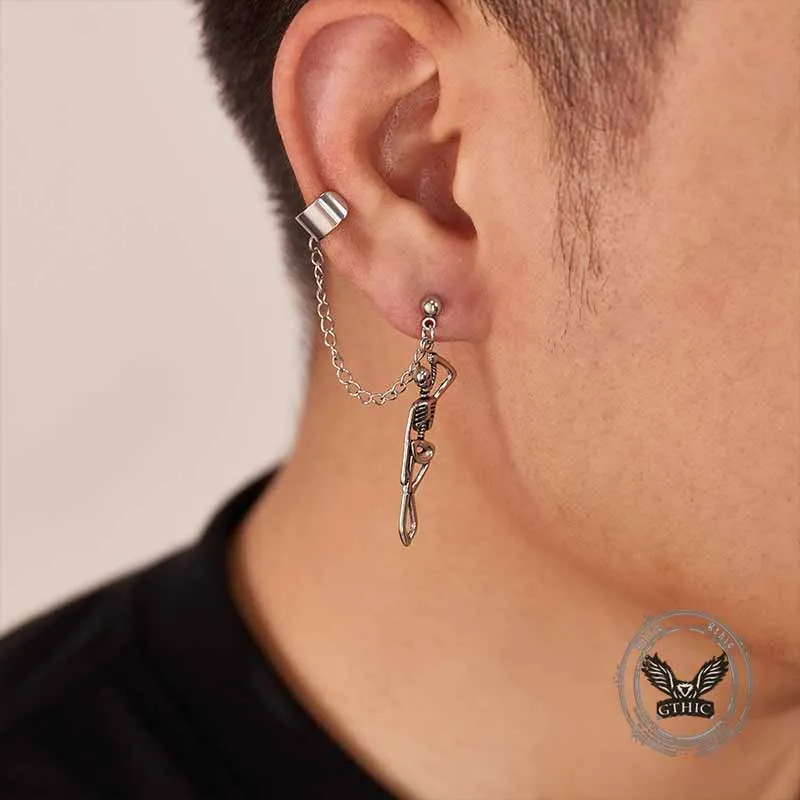 Gothic Skeleton Stainless Steel Chain Stud Earrings sold by GTHIC product image thumbnail 2